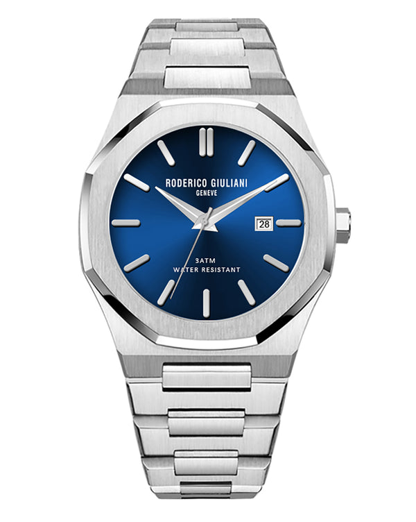 Blue Dial Silver Steel Bracelet Men's Analog Watch