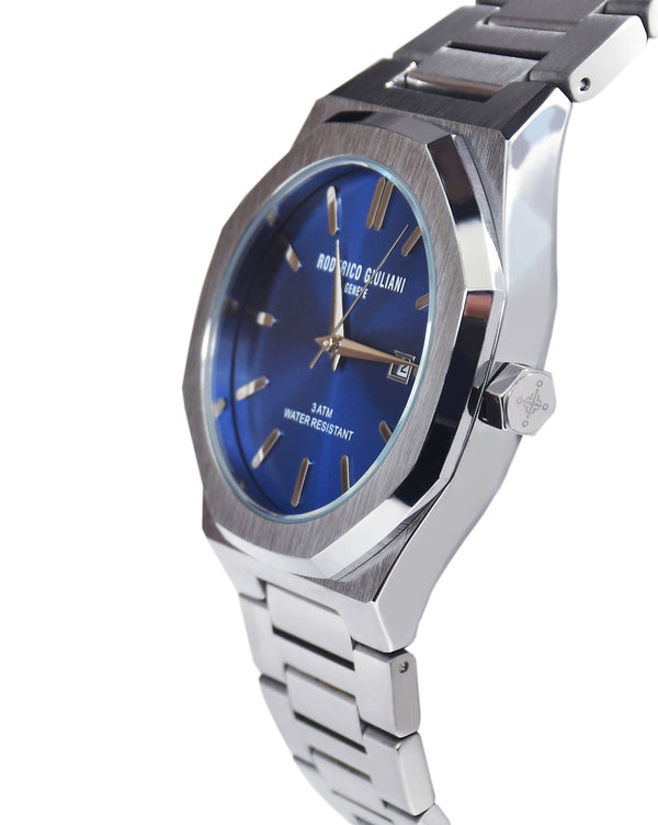 Blue Dial Silver Steel Bracelet Men's Analog Watch