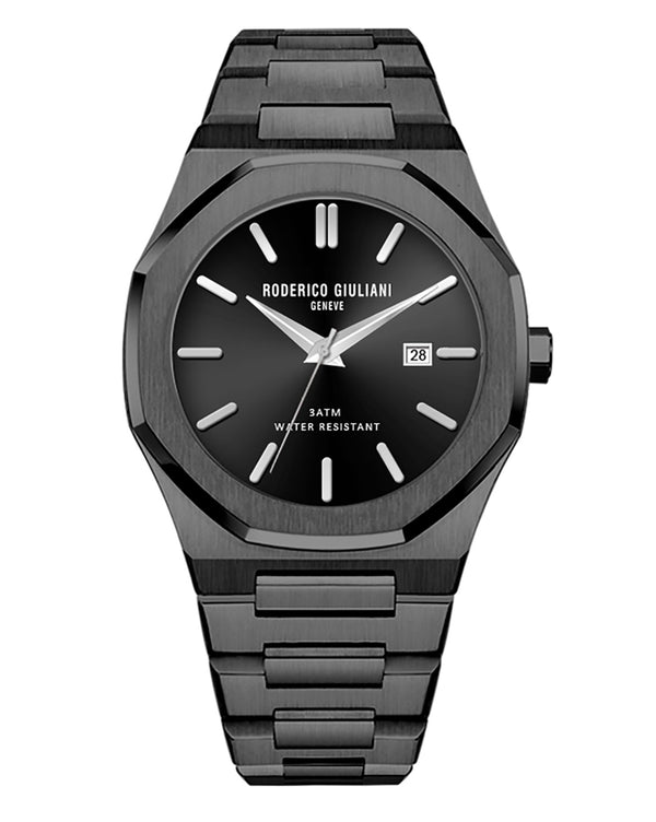 Black Dial Black Steel Bracelet Men's Analog Watch