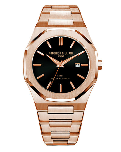 Black Dial Rose Gold Steel Bracelet Men's Analog Watch