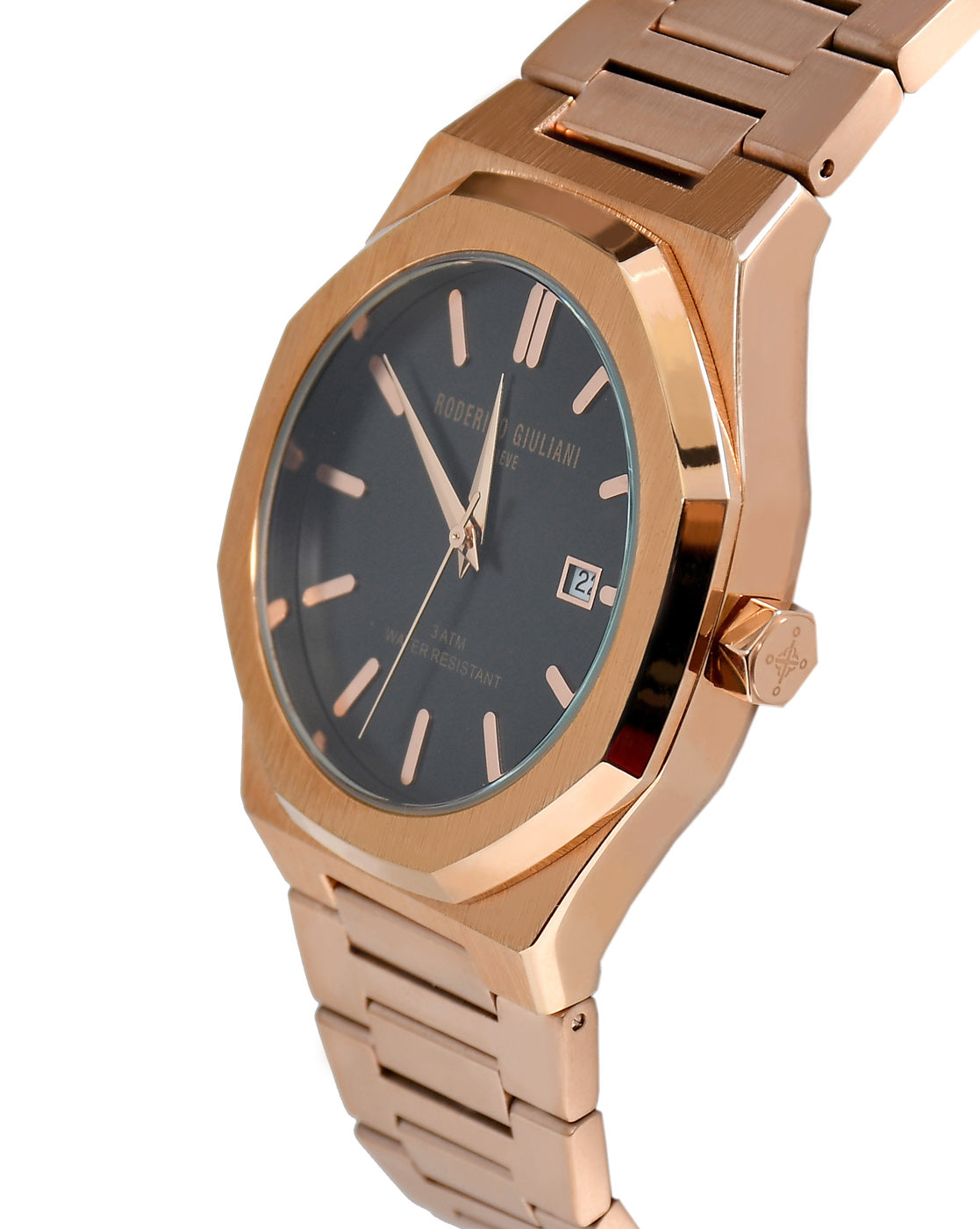 Black Dial Rose Gold Steel Bracelet Men's Analog Watch
