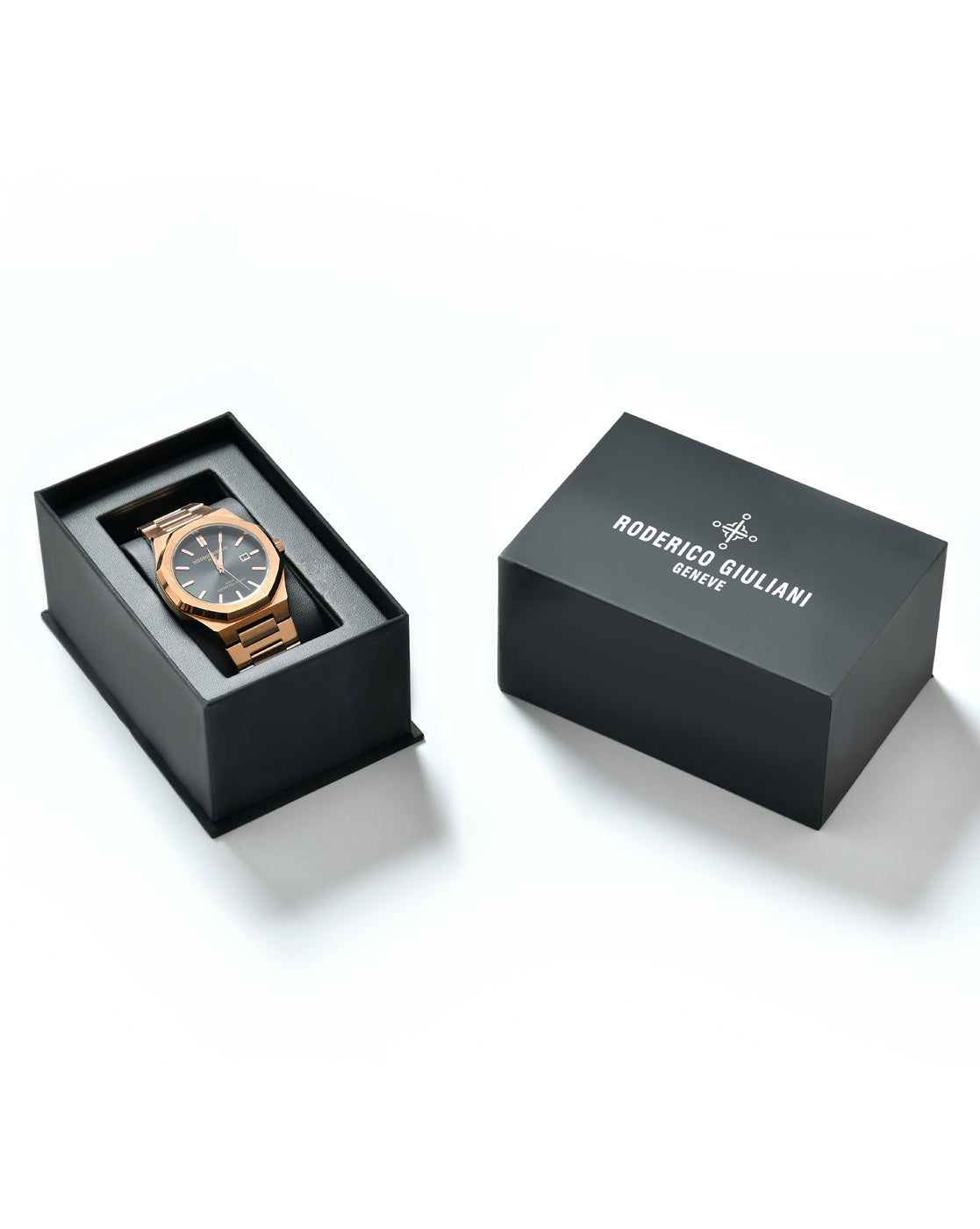 Black Dial Rose Gold Steel Bracelet Men's Analog Watch