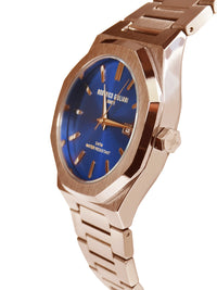 Blue Dial Rose Gold Steel Bracelet Men's Analog Watch