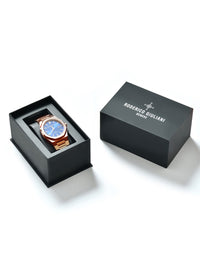 Blue Dial Rose Gold Steel Bracelet Men's Analog Watch
