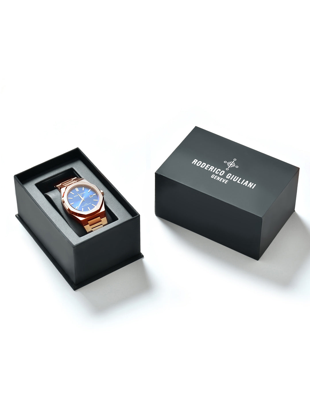 Blue Dial Rose Gold Steel Bracelet Men's Analog Watch