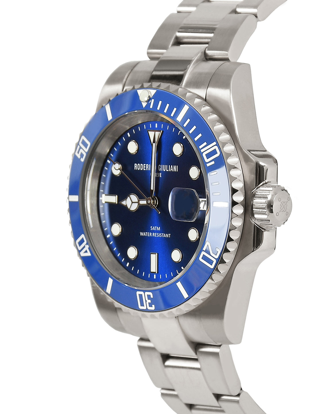 Blue Dial Blue Bezel Silver Steel Bracelet Men's Analog Watch