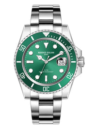Green Dial Green Bezel Silver Steel Bracelet Men's Analog Watch