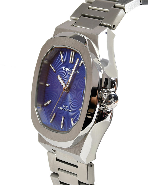Blue Dial Silver Steel Bracelet Men's Analog Watch