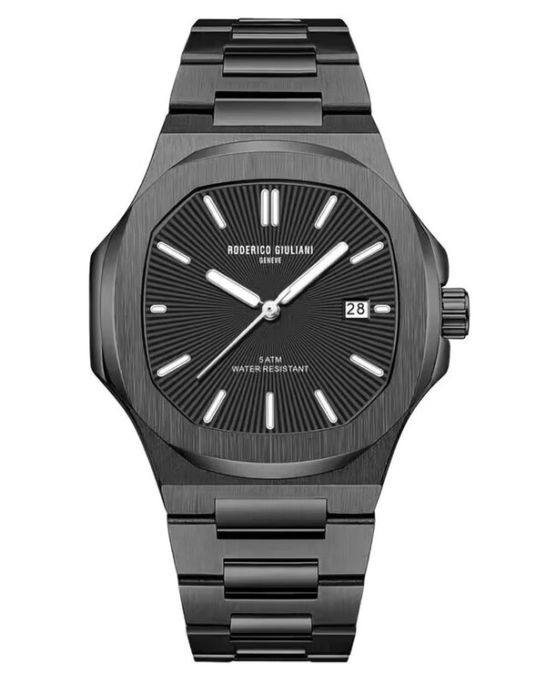 Black Dial Black Steel Bracelet Men's Analog Watch