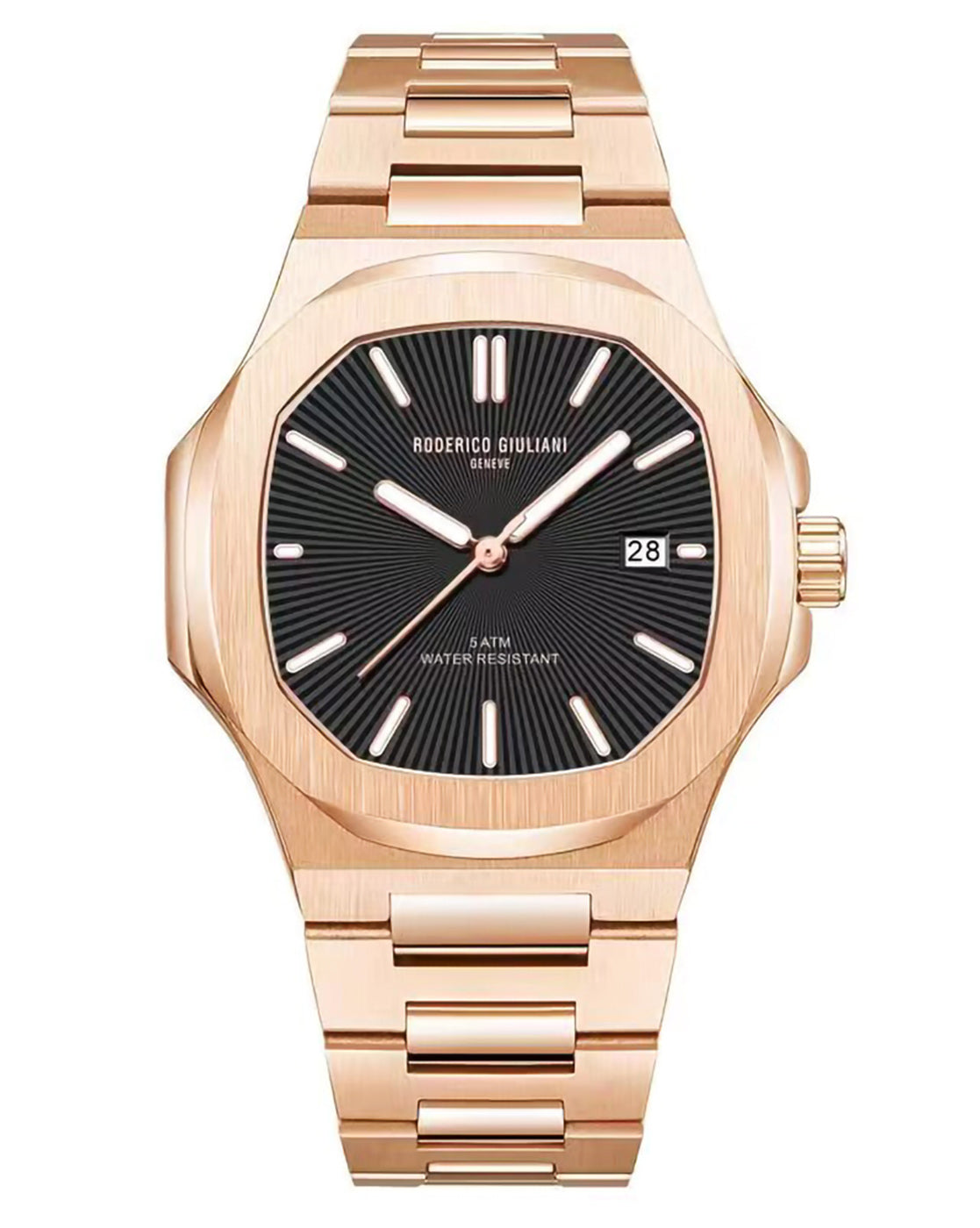 Black Dial Rose Gold Steel Bracelet Men's Analog Watch