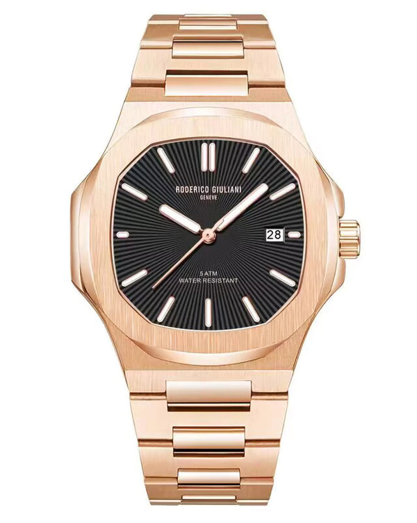 Black Dial Rose Gold Steel Bracelet Men's Analog Watch
