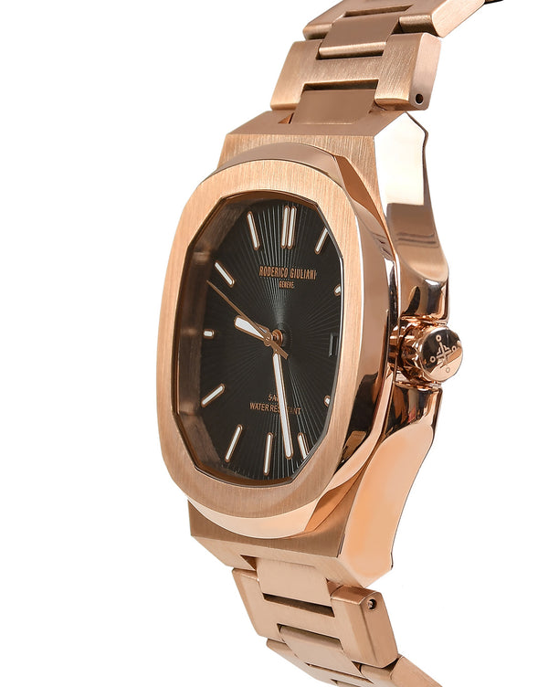 Black Dial Rose Gold Steel Bracelet Men's Analog Watch