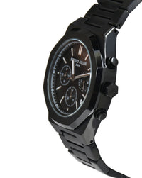 Black Dial Black Case Men's Chronograph Watch — Steel Bracelet