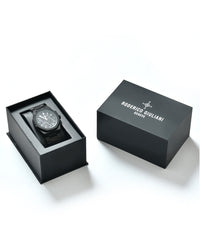 Black Dial Black Case Men's Chronograph Watch — Steel Bracelet
