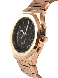 Black Dial Rose Gold Case Men's Chronograph Watch — Steel Bracelet