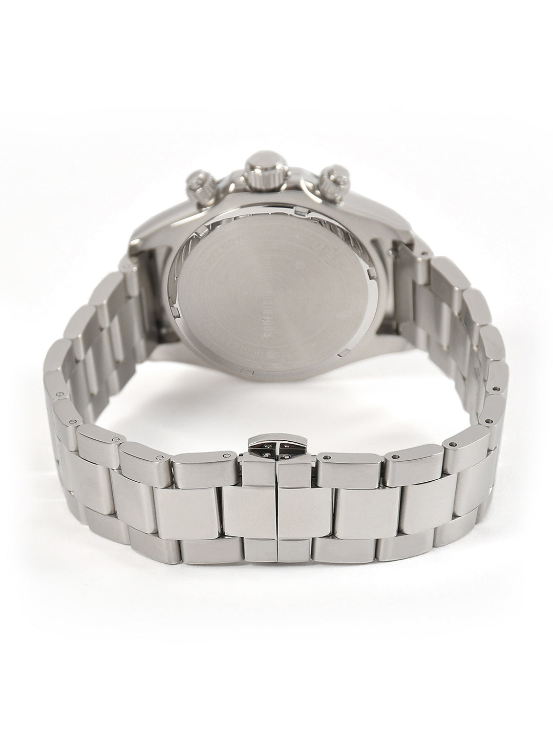 Black Dial Silver Case Men's Chronograph Watch — Steel Bracelet