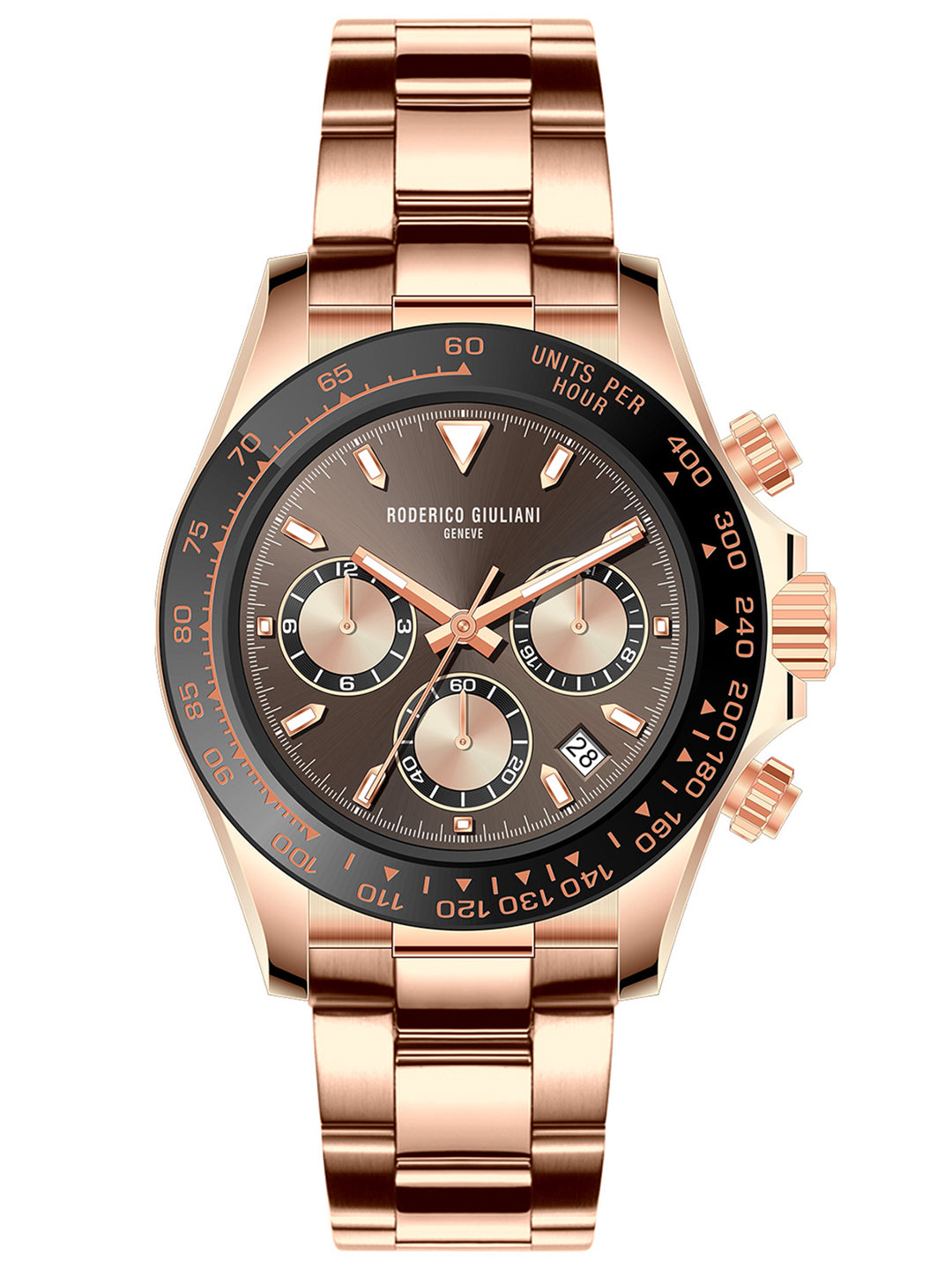 Rose Gold Dial Rose Gold Case Men's Chronograph Watch — Steel Bracelet