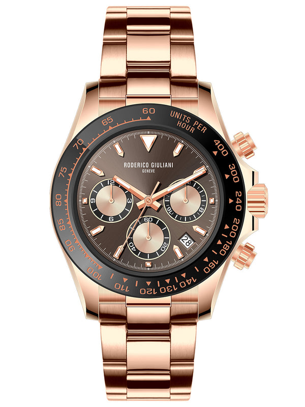 Rose Gold Dial Rose Gold Case Men's Chronograph Watch — Steel Bracelet