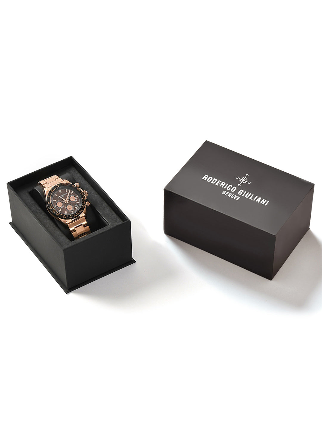 Rose Gold Dial Rose Gold Case Men's Chronograph Watch — Steel Bracelet