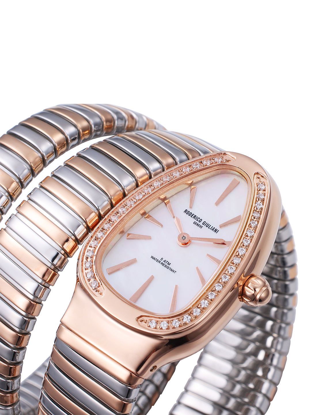 White MOP Dial Dual Tone Steel Bracelet Women's Analog Watch