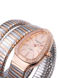 Rose Gold Dial Dual Tone Steel Bracelet Women's Analog Watch