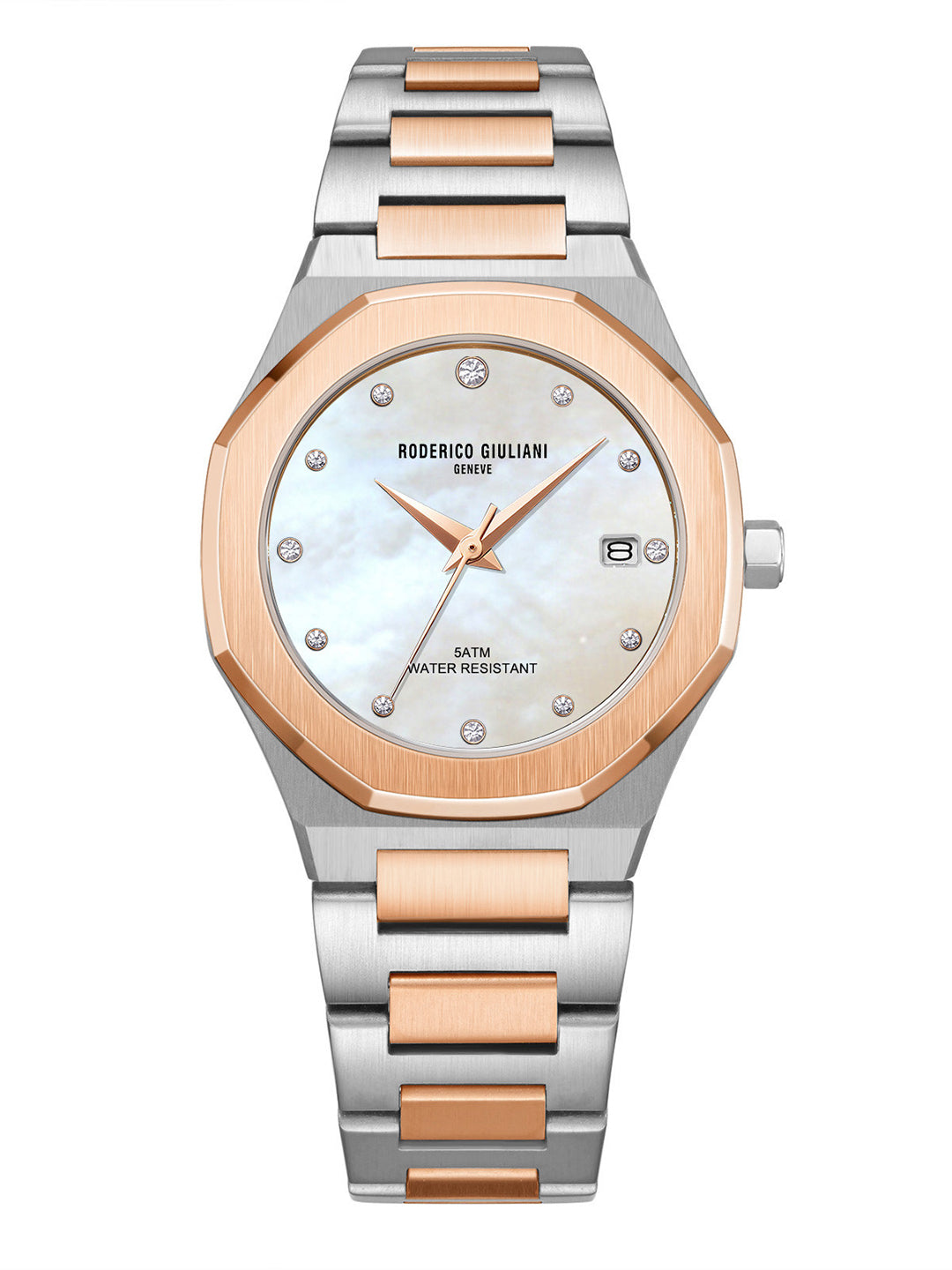 White MOP Dial Dual Tone Steel Bracelet Women's Analog Watch