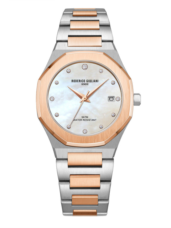 White MOP Dial Dual Tone Steel Bracelet Women's Analog Watch