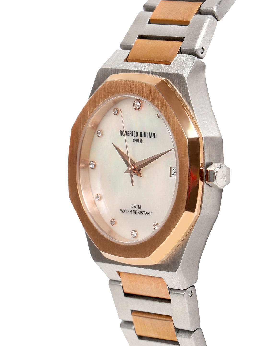White MOP Dial Dual Tone Steel Bracelet Women's Analog Watch