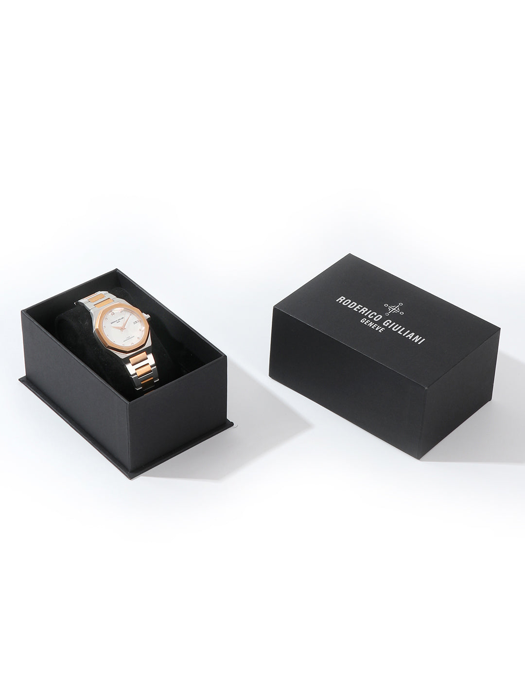 RODERICO GIULIANI ANALOG WHITE MOP DIAL DUAL TONE STEEL BRACELET WOMEN'S WATCH WSTA-7101