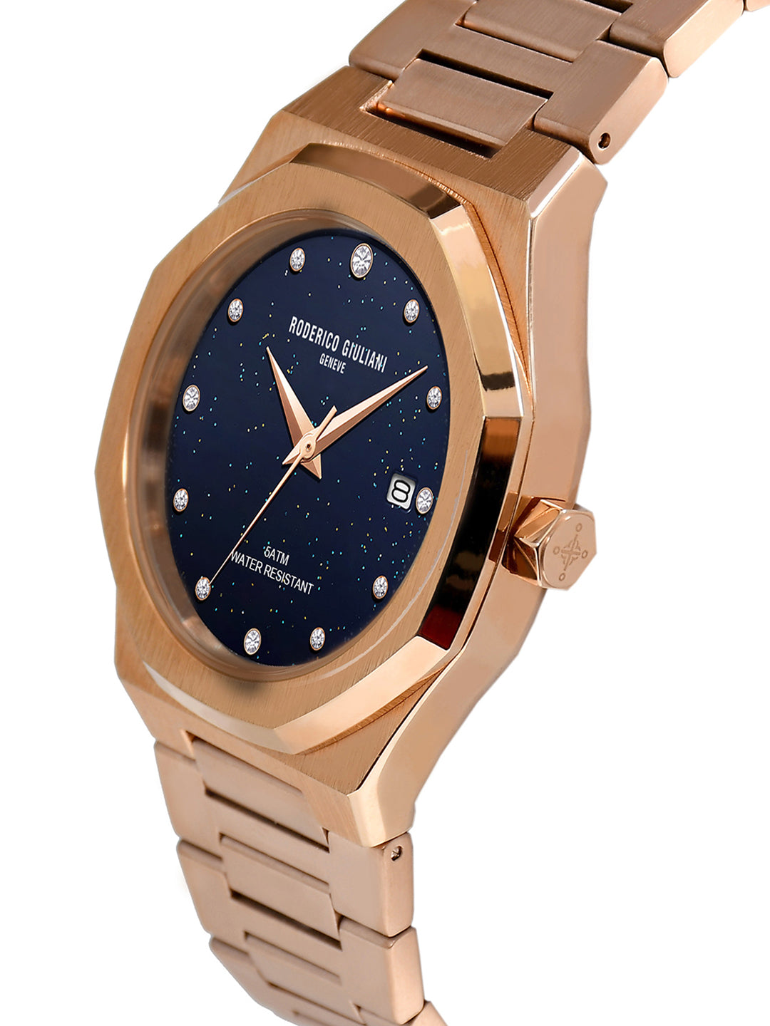 Blue Dial Rose Gold Steel Bracelet Women's Analog Watch