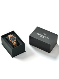 Blue Dial Rose Gold Steel Bracelet Women's Analog Watch