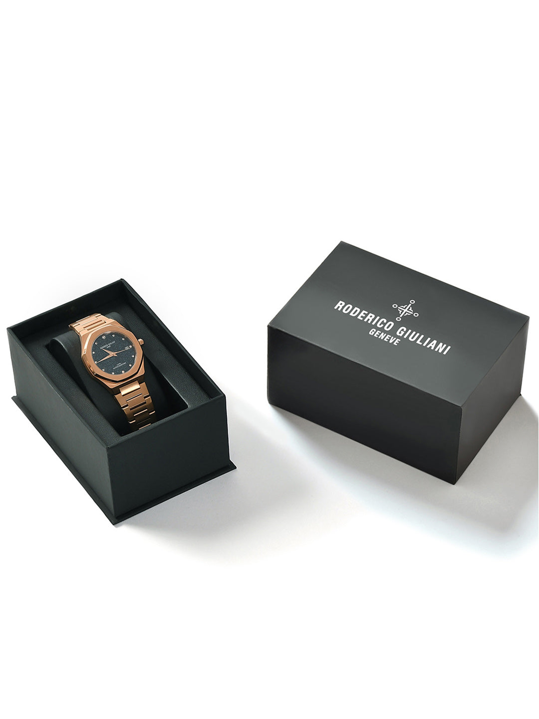 Blue Dial Rose Gold Steel Bracelet Women's Analog Watch