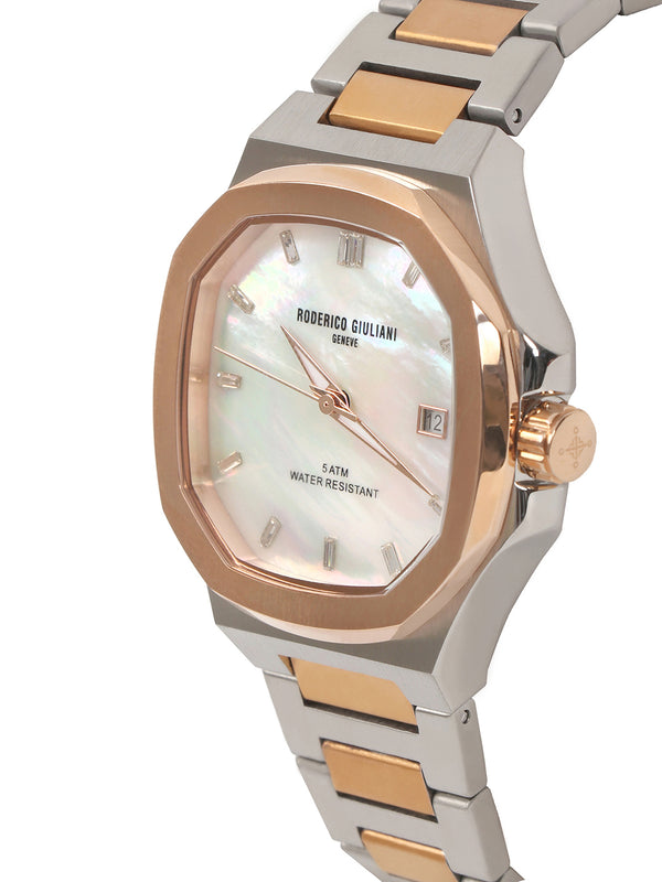 White MOP Dial Dual Tone Steel Bracelet Women's Analog Watch