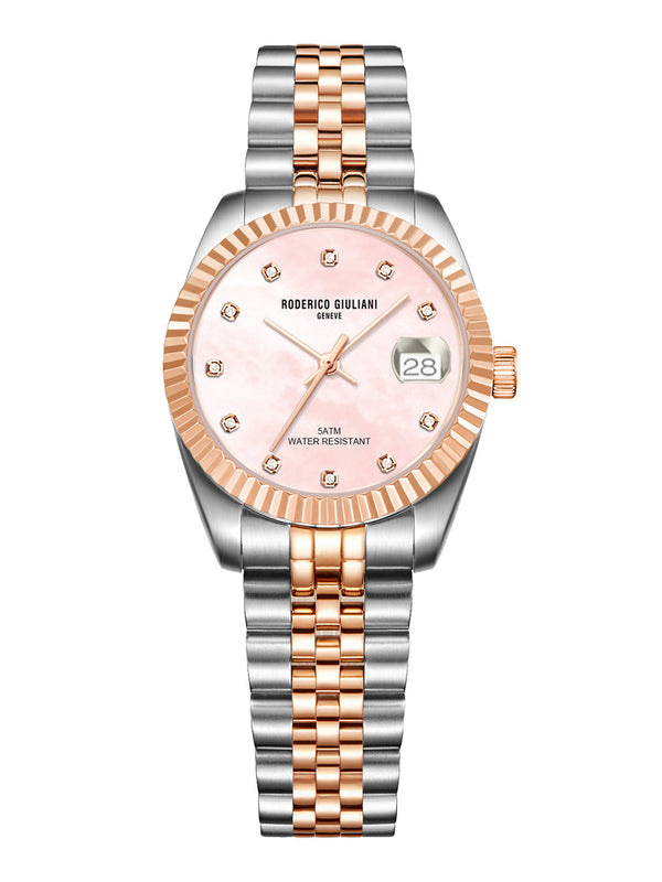 Pink Dial Dual Tone Steel Bracelet Women's Analog Watch