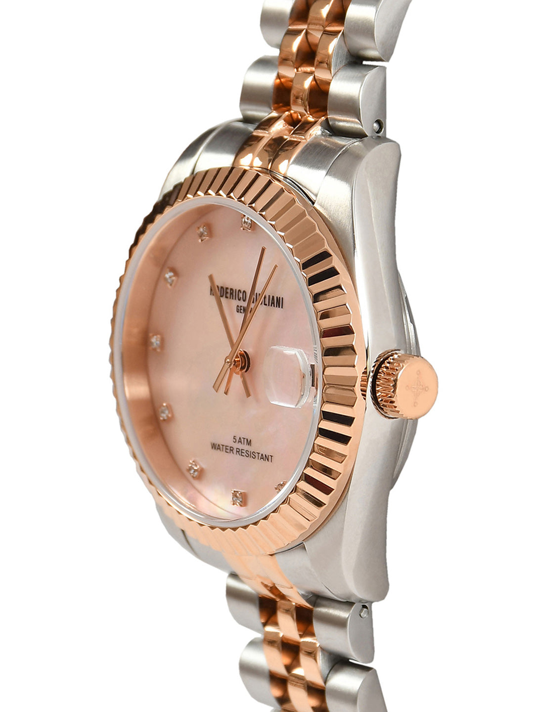 Pink Dial Dual Tone Steel Bracelet Women's Analog Watch
