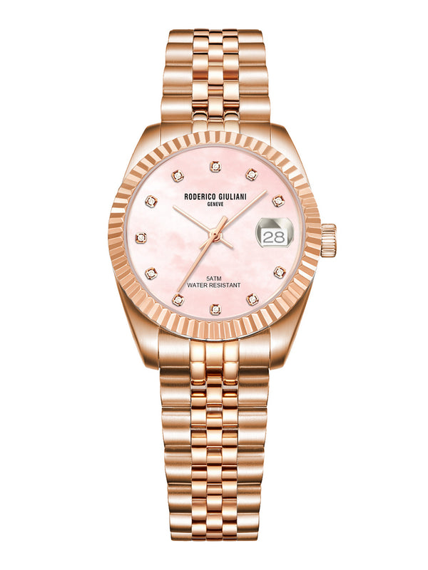 Pink Dial Rose Gold Steel Bracelet Women's Analog Watch